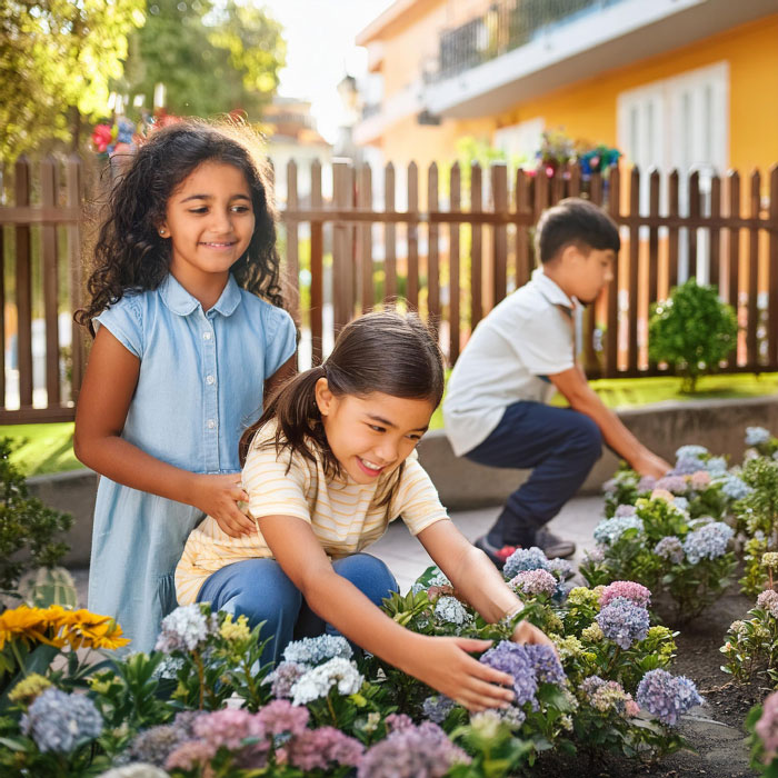 Kinder pflanzen Blumen