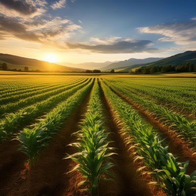 Felder in der Natur bei Sonnenuntergang